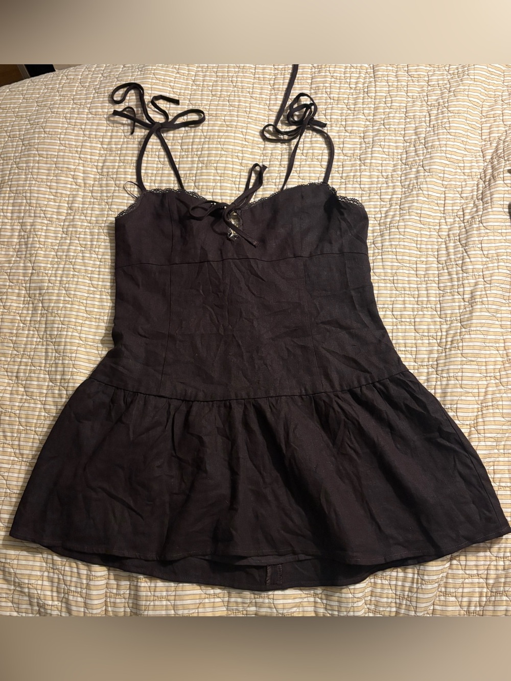 Supre Sleeveless Brown Linen Blend Tie-Shoulder Mini Dress Size Extra Large